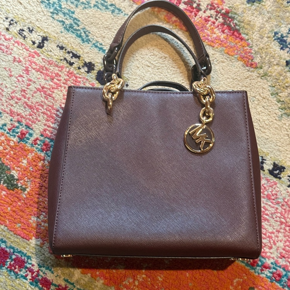 Michael Kors Gold Purple Satchel with Structured Design